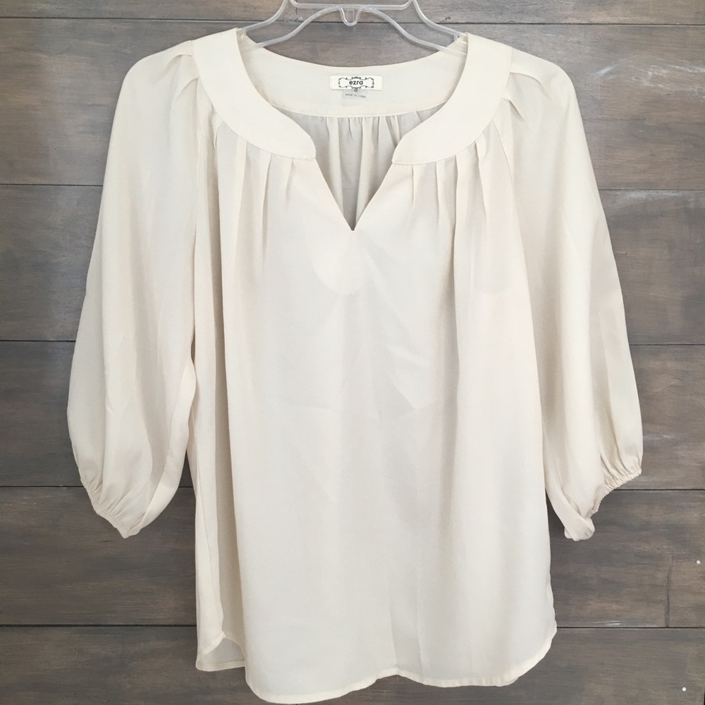 Cream Flowey 3/4 Length Sleeve Blouse